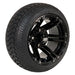 12" Terminator Gloss Black Aluminum Golf Cart Wheels and 215/35-12 Low-Profile Golf Cart Tires Combo - Set of 4 - GOLFCARTSTUFF.COM™
