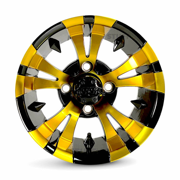 12" Vampire Black/ Lemon Yellow GCS™ Colorway Golf Cart Wheels - 12"x7" ET-25 Offset - GOLFCARTSTUFF.COM™