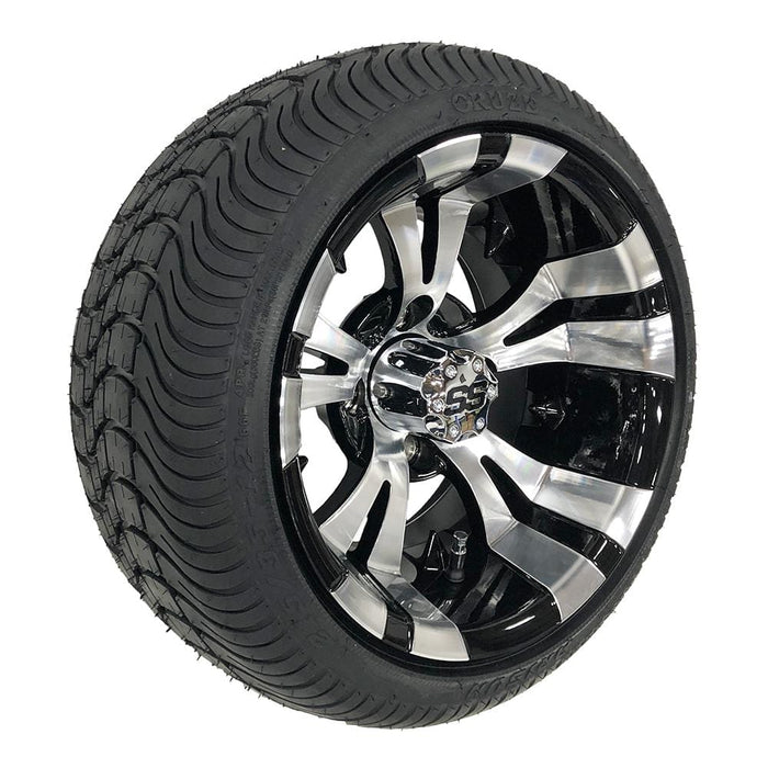 12" Vampire Black/Machined Aluminum Golf Cart Wheels and 215/35-12 Low-Profile DOT Street & Turf Tires Combo - Set of 4 (Choose your tire!) - GOLFCARTSTUFF.COM™