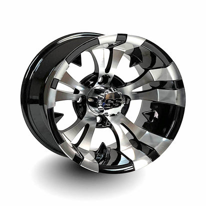 12" Vampire Black/Machined Golf Cart Wheels - 12"x7" ET-25 Offset - GOLFCARTSTUFF.COM™