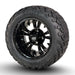 12" Vampire Gloss Black Aluminum Golf Cart Wheels and 20x10R-12 Sahara Classic Radial Off Road Golf Cart Tires - Set of 4 - GOLFCARTSTUFF.COM™