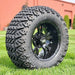 12" Vampire Gloss Black Golf Cart Wheels and 23" All-Terrain Off-Road Arisun X-Trail Tires Combo- Set of 4 - GOLFCARTSTUFF.COM™