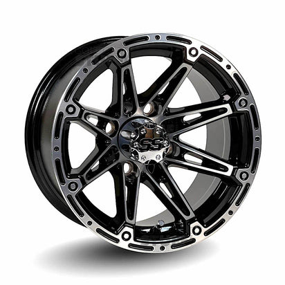 12" Volt Black/Machined Aluminum Golf Cart Wheels - 12"x7" ET-25 Offset - GOLFCARTSTUFF.COM™