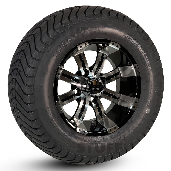 12" Tempest Machined/ Black Wheels and WANDA GFX 23x10-12 (23"tall) DOT Street Tires - Set of 4