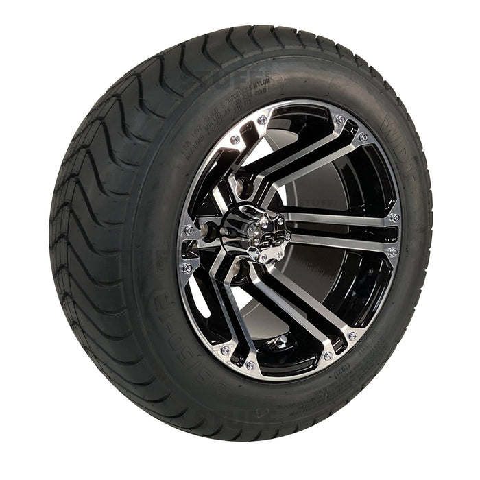 12" Terminator black and machined wheel and a 215/50-12 low profile tire