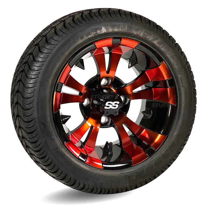 GCS™ 12" Vampire Golf Cart Wheels Colorway and 215/40-12 Low-Profile DOT Street & Turf Tires Combo - Set of 4 (Choose your tire!)