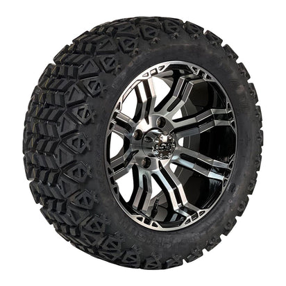 14" Caliber Black/Machined Golf Cart Wheels and 23" Golf Cart Tires Combo - Set of 4 - GOLFCARTSTUFF.COM™