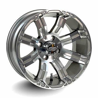 14" Caliber Gunmetal Gray & Machined Aluminum Golf Cart Wheels - 14"x7" ET-15 Offset - GOLFCARTSTUFF.COM™