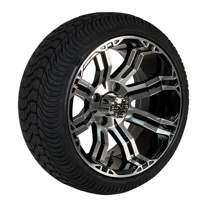 14" Caliber Machined Black Golf Cart Wheels and 205/30-14 Low-Profile DOT Street & Turf Tires Combo - Set of 4 - GOLFCARTSTUFF.COM™