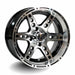 14" Dominator Black & Machined Aluminum Golf Cart Wheels - 14"x7" ET-15 Offset - GOLFCARTSTUFF.COM™