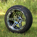 14" Dominator Black/Machined Aluminum Golf Cart Wheels and 205/30-14 Low-Profile DOT Street & Turf Tires Combo - Set of 4 - GOLFCARTSTUFF.COM™