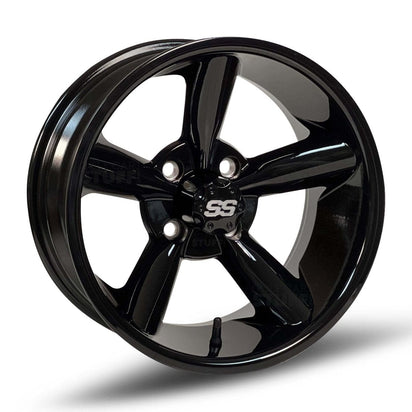 14" Godfather Gloss Black Golf Cart Wheel - 14"x7" ET-25 - GOLFCARTSTUFF.COM™