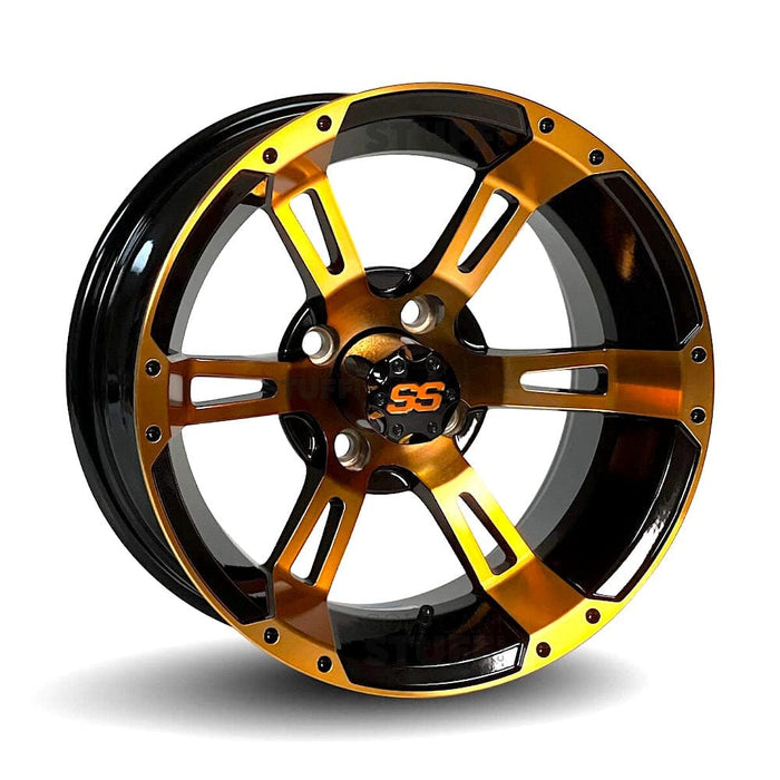 14" Stallion Orange/Black GCS™ Colorway Golf Cart Wheels - 14"x7" ET-25 Offset