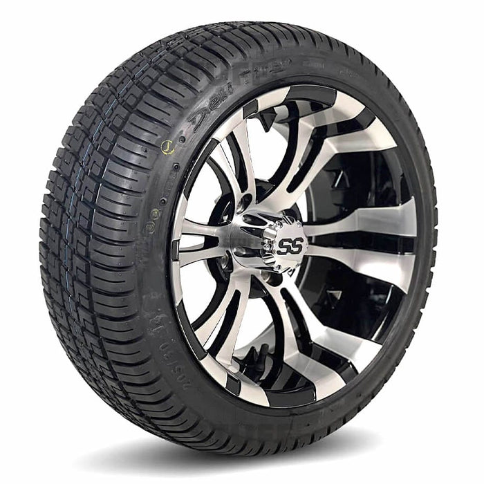 14" Vampire Black/Machined Aluminum Golf Cart Wheels and 205/30-14 Low-Profile DOT Tires Combo - Set of 4