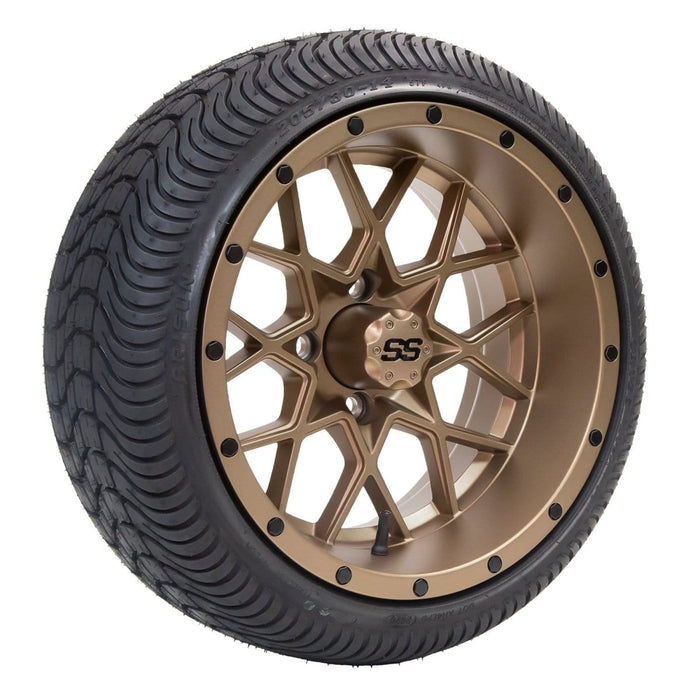 14" Matrix Aluminum SS Wheels in Matte Bronze Finish and 205/30-14 Low-Profile Arisun Cruze Turf Tires Combo - Set of 4 - GOLFCARTSTUFF.COM™