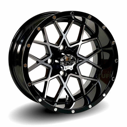 14" Matrix Black/Machined Golf Cart Wheels - 14"x7" ET-25 Offset - GOLFCARTSTUFF.COM™