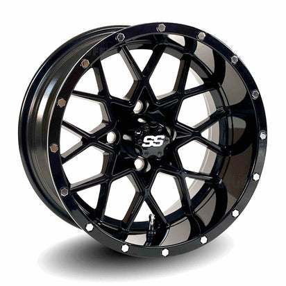 14" Matrix Gloss Black Golf Cart Wheels - 14"x7" ET-25 Offset - GOLFCARTSTUFF.COM™