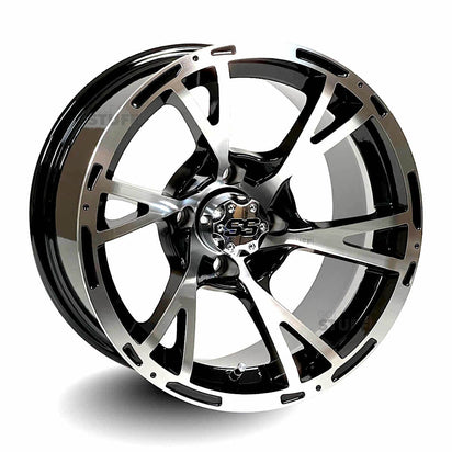 14" Ranger Black/Machined Golf Cart Wheels - 14"x7" ET-25 Offset - GOLFCARTSTUFF.COM™