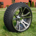 14" Slingshot Gunmetal/Machined Aluminum Golf Cart Wheels and 205/30-14 Low-Profile DOT Street & Turf Tires Combo - Set of 4 - GOLFCARTSTUFF.COM™