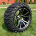 14" Slingshot Wheels in Black and Machined Aluminum Finish and 23" All-Terrain Off-Road Arisun X-Trail Tires Combo- Set of 4 - GOLFCARTSTUFF.COM™