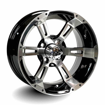 14" Stallion Black & Machined Golf Cart Wheels - 14"x7" ET-25 Offset - GOLFCARTSTUFF.COM™
