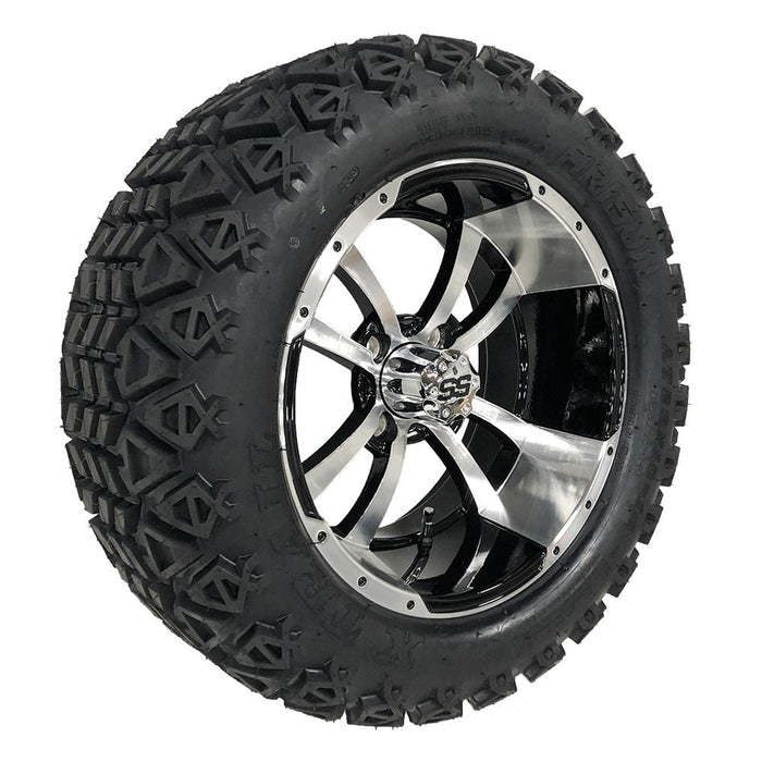14" Storm Trooper SS Wheels in Black and Machined Aluminum Finish and 23" All-Terrain Off-Road Arisun X-Trail Tires Combo- Set of 4 - GOLFCARTSTUFF.COM™