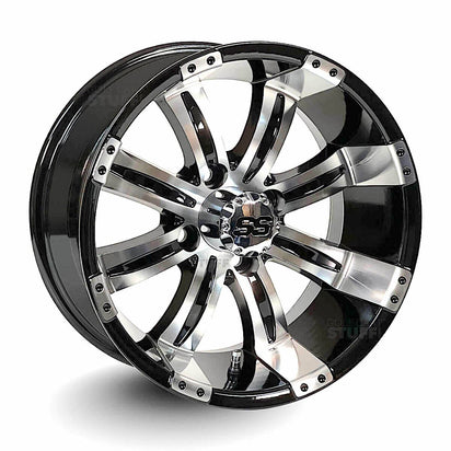 14" Tempest Black/Machined Golf Cart Wheels - 14"x7" ET-15 Offset - GOLFCARTSTUFF.COM™