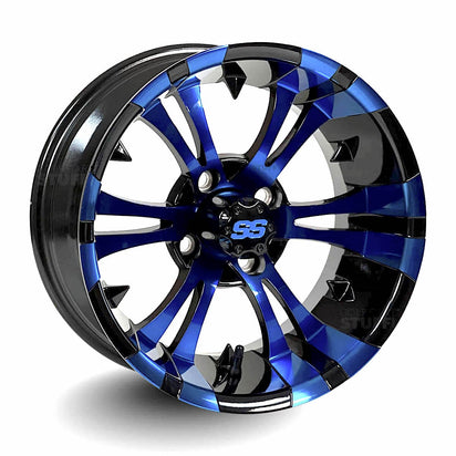 14" Vampire Black/Blue GCS™ Colorway Golf Cart Wheels - 14"x7" ET-15 Offset - GOLFCARTSTUFF.COM™