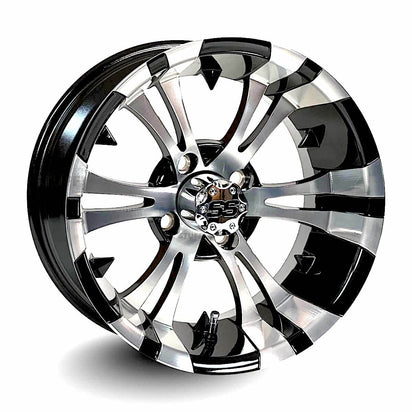 14" Vampire Black/Machined Golf Cart Wheels - 14"x7" ET-15 Offset - GOLFCARTSTUFF.COM™
