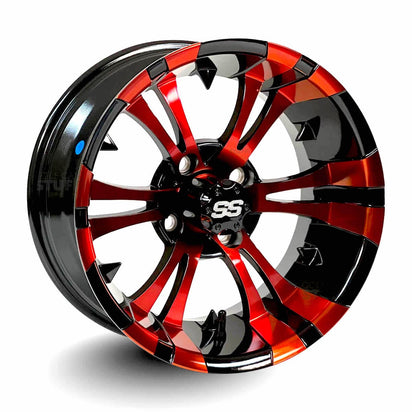 14" Vampire Black/Orange GCS™ Colorway Golf Cart Wheels - 14"x7" ET-15 Offset - GOLFCARTSTUFF.COM™