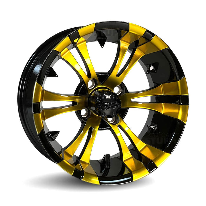 14" Vampire Black/Yellow GCS™ Colorway Golf Cart Wheels - 14"x7" ET-15 Offset - GOLFCARTSTUFF.COM™