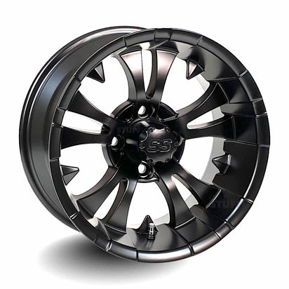 14" Vampire Matte Black Aluminum Golf Cart Wheels - 14"x7" ET-15 Offset - GOLFCARTSTUFF.COM™