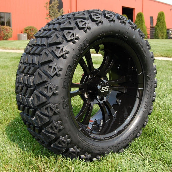 14" Vampire SS Wheels in Gloss Black Finish and 23" Trail DOT All Terrain Tires Combo- Set of 4 - GOLFCARTSTUFF.COM™