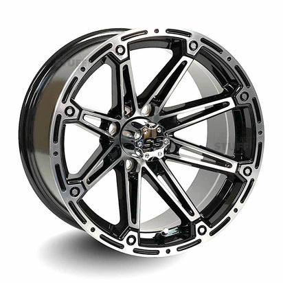 14" Volt Black & Machined Aluminum Golf Cart Wheels - 14"x7" ET-25 Offset - GOLFCARTSTUFF.COM™