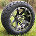 14" Volt Black/ Machined Aluminum Golf Cart Wheels and 22x10-14 Timberwolf DOT All Terrain Golf Cart Tires Combo- Set of 4 - GOLFCARTSTUFF.COM™
