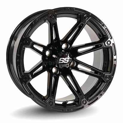 14" Volt Gloss Black Aluminum Golf Cart Wheels - 14"x7" ET-25 Offset - GOLFCARTSTUFF.COM™
