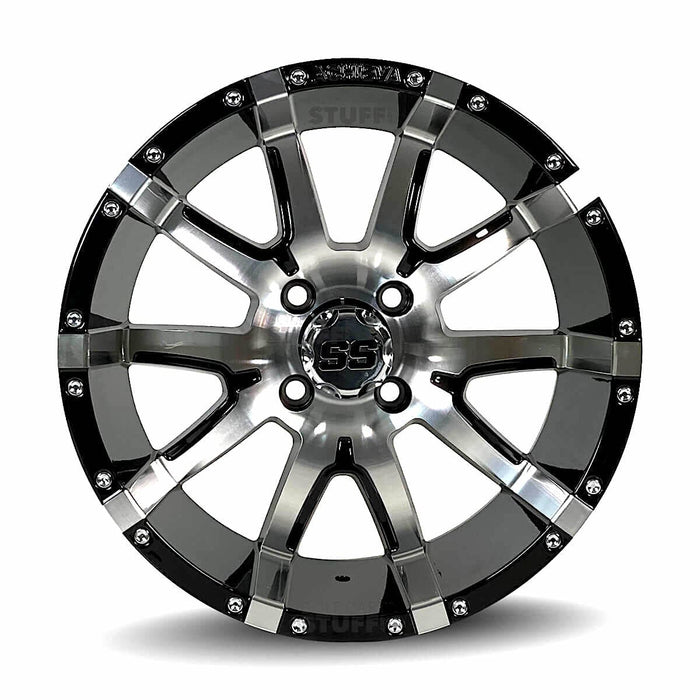 15" AR818 Super Gloss Black & Machined Golf Cart Wheels - 15"x7" ET-25 Offset - GOLFCARTSTUFF.COM™