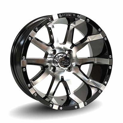 15" AR818 Super Gloss Black & Machined Golf Cart Wheels - 15"x7" ET-25 Offset - GOLFCARTSTUFF.COM™