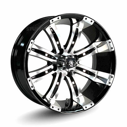 15" Tempest Gloss Black & Machined Golf Cart Wheels - 15"x7" ET-15 Offset - GOLFCARTSTUFF.COM™