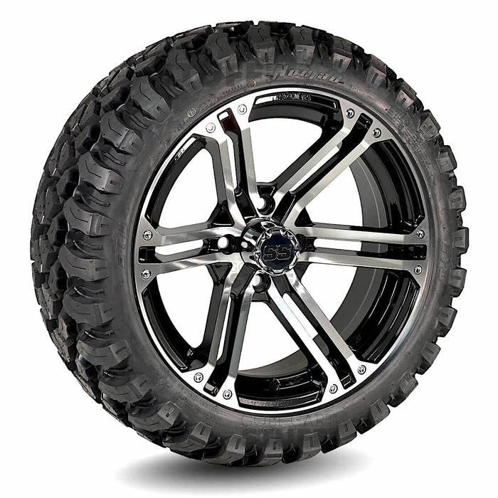 15" Terminator Black/Machined Golf Cart Wheels and 23" Tall All Terrain / Off Road Tires Combo - Set of 4 (Choose your tire!) - GOLFCARTSTUFF.COM™
