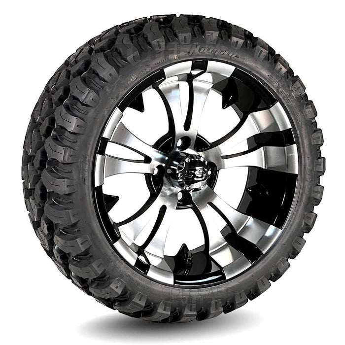 15" Vampire Black/Machined Golf Cart Wheels and 23" Tall All Terrain / Off Road Tires Combo - Set of 4 (Choose your tire!) - GOLFCARTSTUFF.COM™