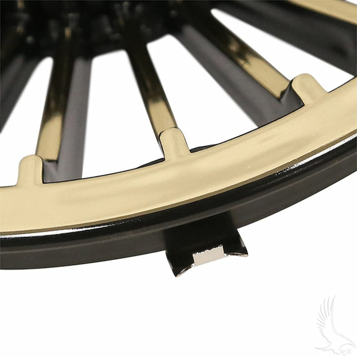 Universal 8" Golf Cart Hub Cap- Turbine Black/Gold | RHOX- front tabs