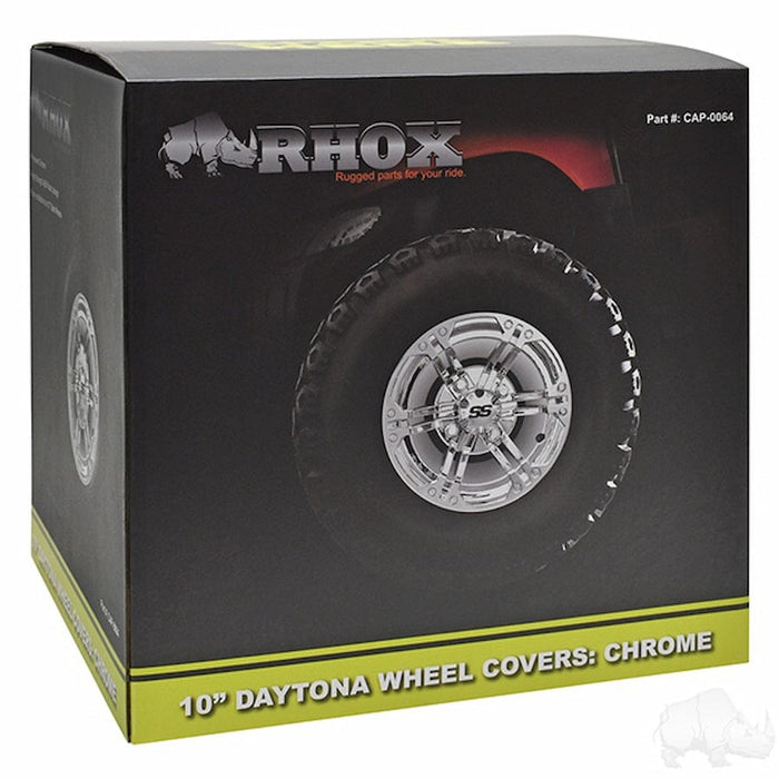 Universal 10" Golf Cart Hub Caps- Daytona (Chrome) | RHOX