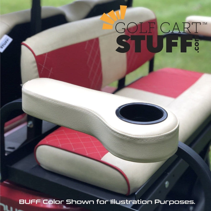 Black Golf Cart Rear Seat Cushioned Arm Rest w/ Cup Holder Set - Fits all Club Car, EZGO, Yamaha Carts! - GOLFCARTSTUFF.COM™