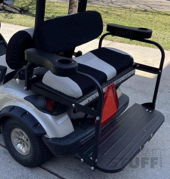Black Golf Cart Rear Seat Cushioned Arm Rest w/ Cup Holder Set - Fits all Club Car, EZGO, Yamaha Carts! - GOLFCARTSTUFF.COM™