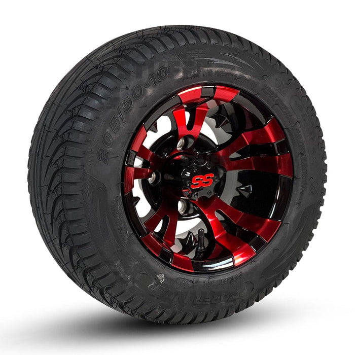 GCS™ 10" Vampire Golf Cart Wheels Colorway and 205/50-10 DOT Street/Turf Golf Cart Tires Combo - Set of 4 (Choose your tire!) - GOLFCARTSTUFF.COM™