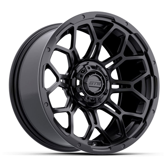 Matte black finish on 15" Bravo golf cart wheel, available individually or a set of 4.