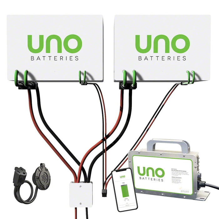 UNO DUO lithium golf cart battery bundle with charger.